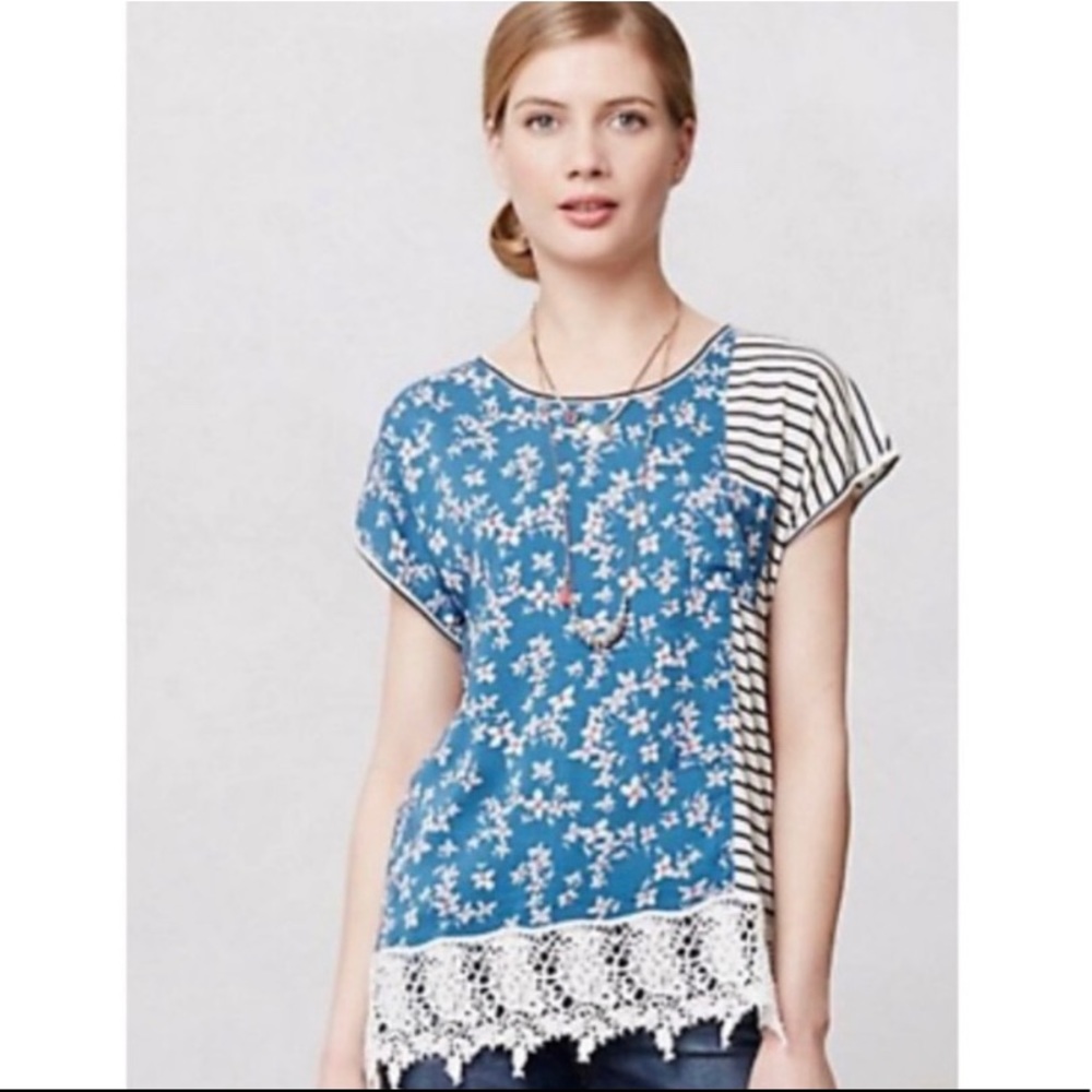 Anthropologie Tiny Patchwork Lace Trim Tee